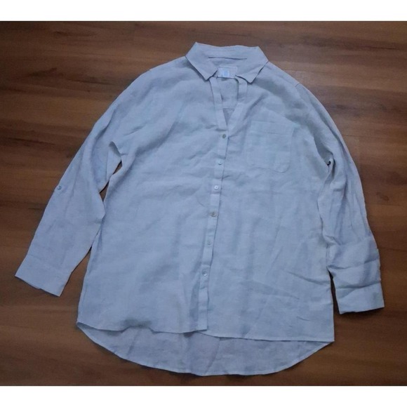 Sigrid Olsen Tops - Womens Sigrid Olsen 100% Linen Button‎ Down Tunic Shirt
